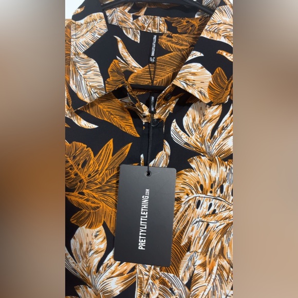 PLT Black Palm Leaf Print Beach Shirt - Picture 3 of 5